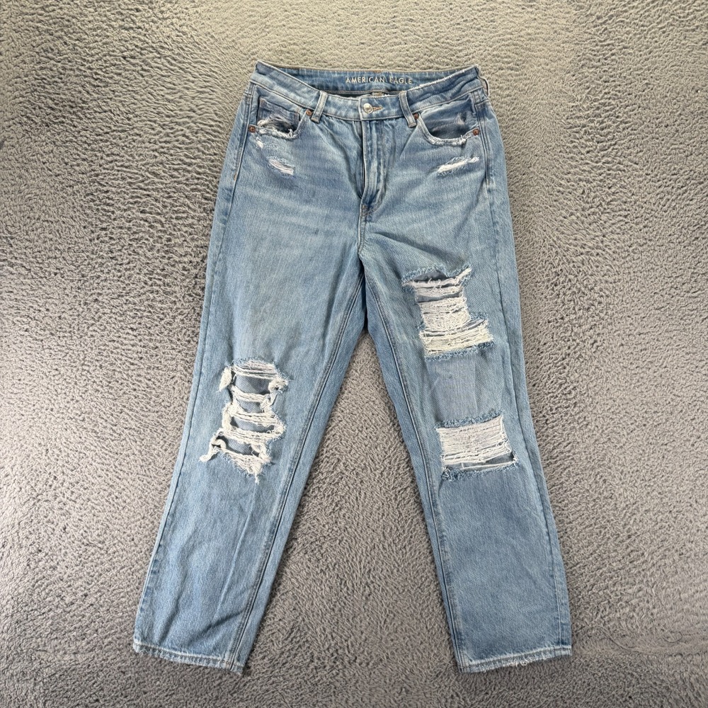 American Eagle Outfitters Jeans Women's 8 Blue Denim Mom Straight Distressed